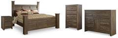 Best Deals Furniture - Ashley Furniture - Juararo King Poster Bed, Dresser, Chest and Nightstand - King Poster Bed, Dresser, Chest and Nightstand - B251B35