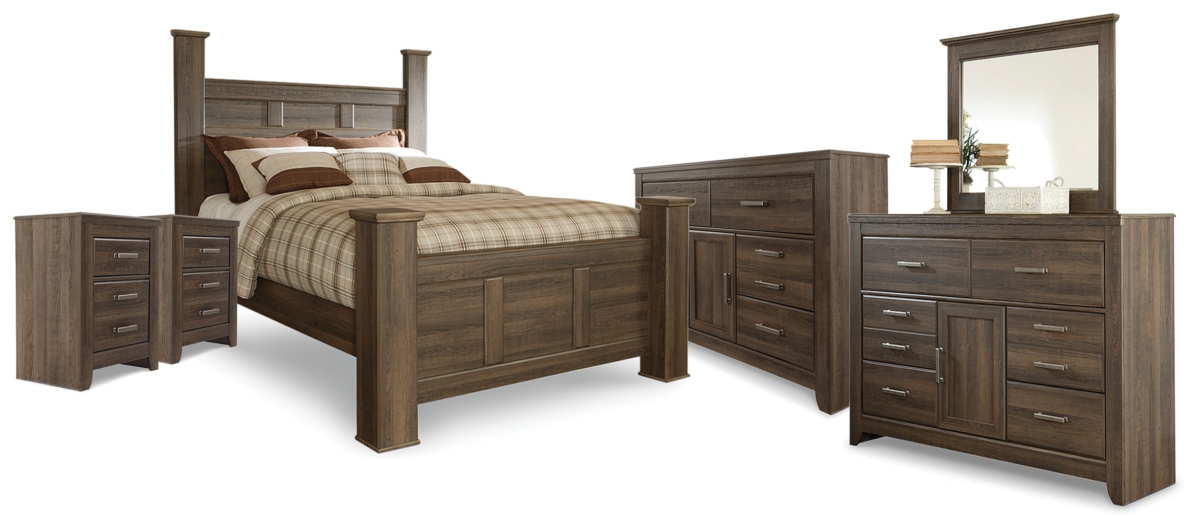 Best Deals Furniture - Ashley Furniture - Juararo Queen Poster Bed, 2 Dressers, Mirror and 2 Nightstands - Queen Poster Bed, 2 Dressers, Mirror and 2 Nightstands - B251B41