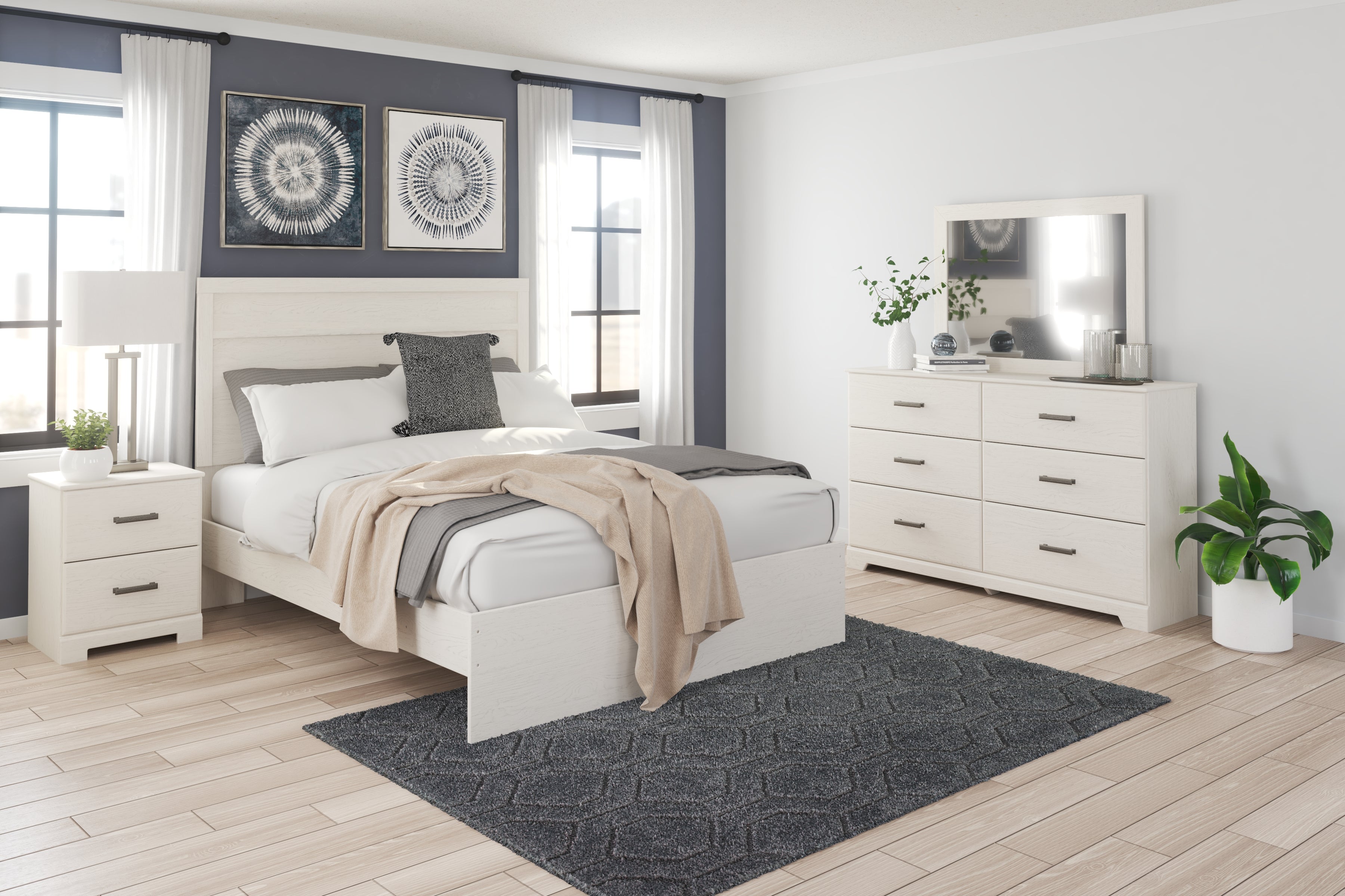 Best Deals Furniture - Ashley Furniture - Stelsie Queen Panel Bed with Dresser, Mirror and Nightstand - Queen Panel Bed with Dresser, Mirror and Nightstand - B2588B7