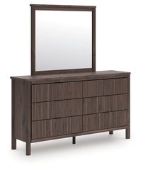 Pamytta Queen Upholstered Platform Bed, Dresser and Mirror