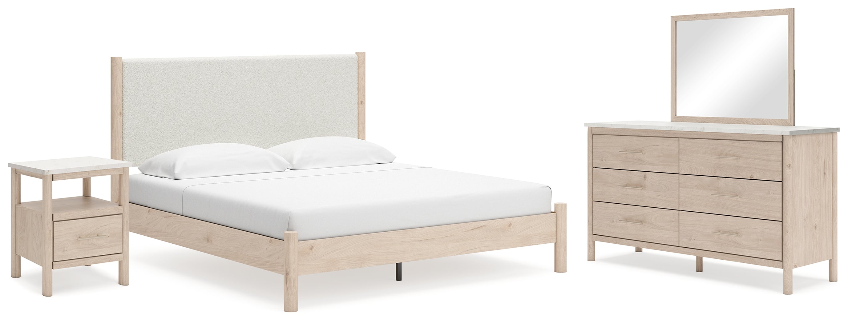 Best Deals Furniture - Ashley Furniture - Cadmori King Upholstered Panel Bed, Dresser, Mirror and Nightstand - King Upholstered Panel Bed, Dresser, Mirror and Nightstand - B2615B19