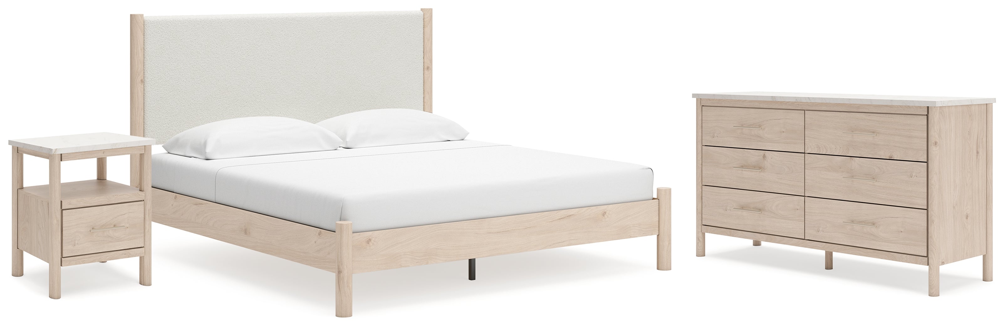 Best Deals Furniture - Ashley Furniture - Cadmori King Upholstered Panel Bed, Dresser and Nightstand - King Upholstered Panel Bed, Dresser and Nightstand - B2615B11