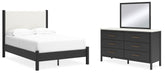 Best Deals Furniture - Ashley Furniture - Cadmori Full Upholstered Panel Bed, Dresser and Mirror - Full Upholstered Panel Bed, Dresser and Mirror - B2616B5