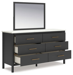 Cadmori Full Upholstered Panel Bed, Dresser and Mirror