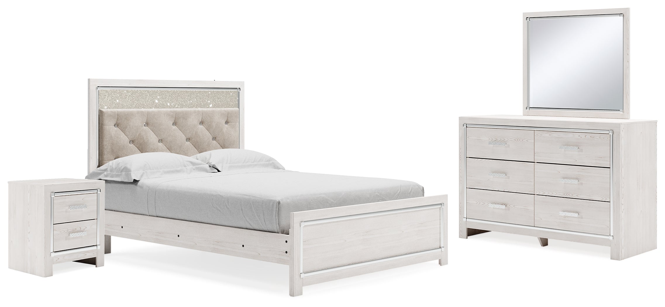 Best Deals Furniture - Ashley Furniture - Altyra Queen Upholstered Panel Bed, Dresser, Mirror, and Nightstand - Queen Upholstered Panel Bed, Dresser, Mirror, and Nightstand - B2640B33