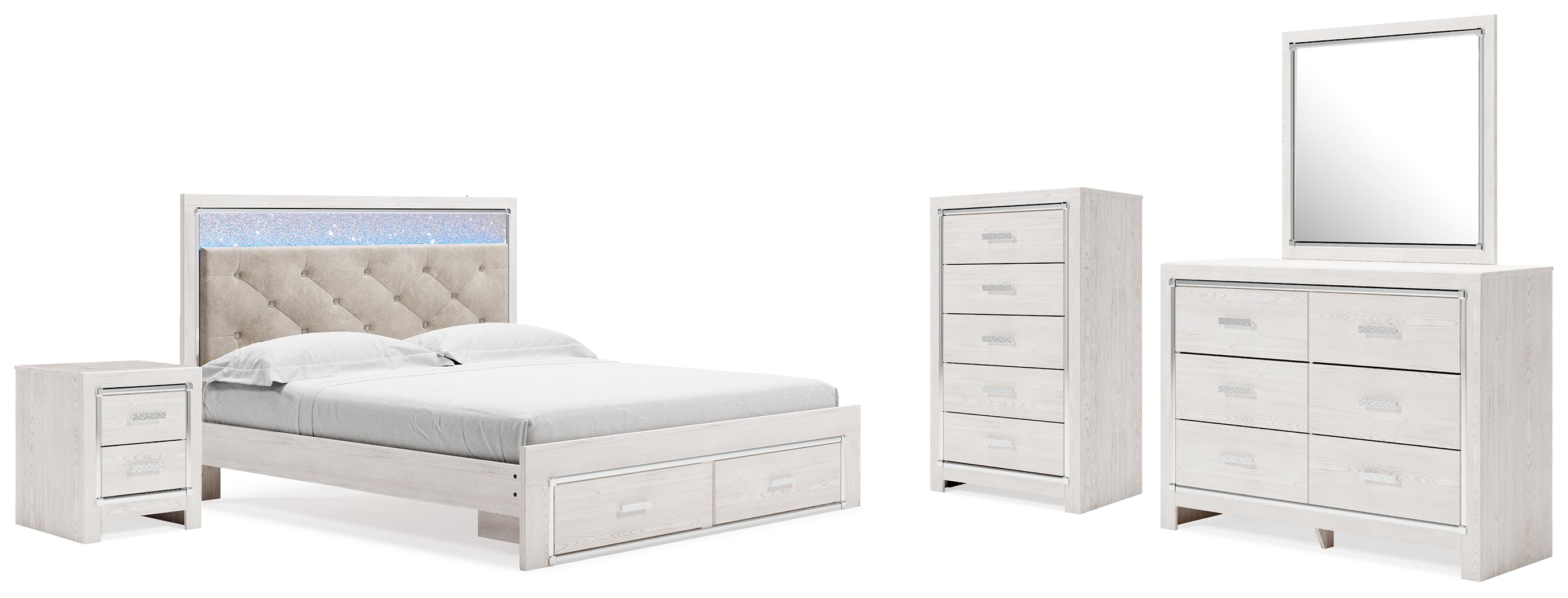 Best Deals Furniture - Ashley Furniture - Altyra King Upholstered Storage Bed, Dresser, Mirror, Chest, and Nightstand - King Upholstered Storage Bed, Dresser, Mirror, Chest, and Nightstand - B2640B40