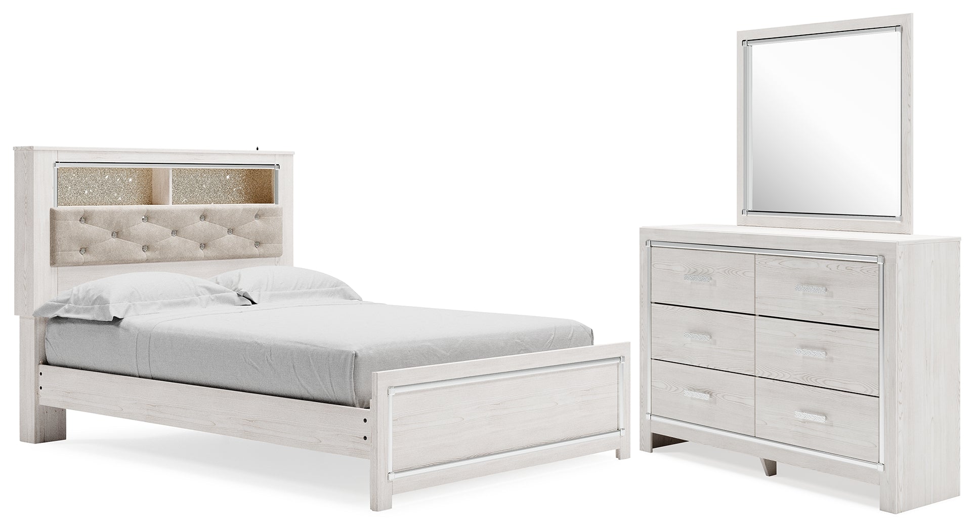 Best Deals Furniture - Ashley Furniture - Altyra Queen Upholstered Panel Bed, Dresser and Mirror - Queen Upholstered Panel Bed, Dresser and Mirror - B2640B25
