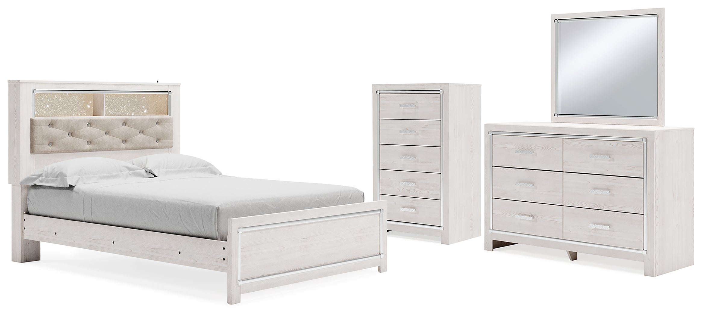 Best Deals Furniture - Ashley Furniture - Altyra Queen Bookcase Panel Bed, Dresser, Mirror and Chest - Queen Bookcase Panel Bed, Dresser, Mirror and Chest - B2640B43