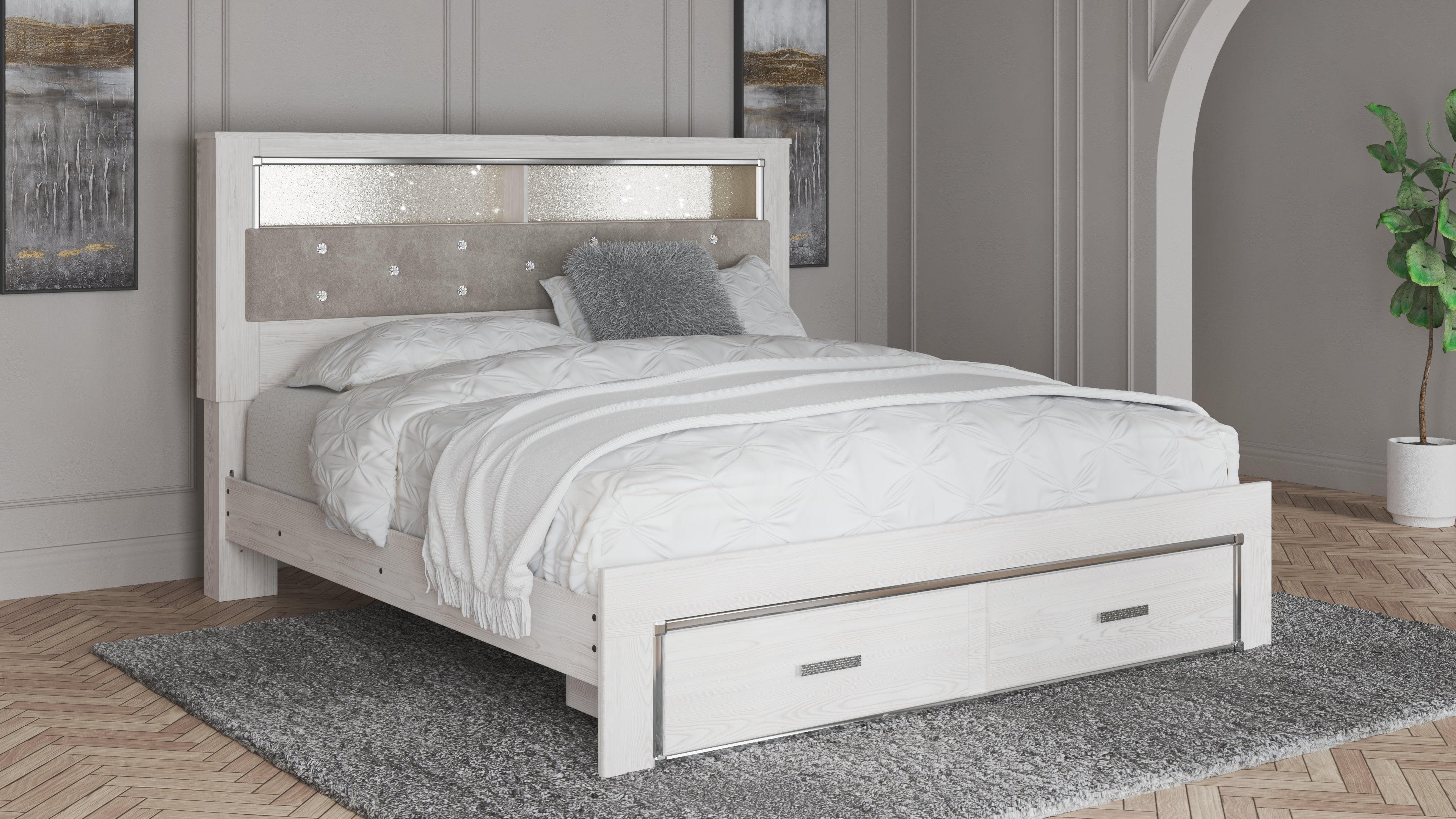 Best Deals Furniture - Ashley Furniture - Altyra King Upholstered Bookcase Bed with Storage - King Upholstered Bookcase Bed with Storage - B2640B30