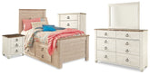 Best Deals Furniture - Ashley Furniture - Willowton Twin Bed with Storage, Dresser, Mirror, Chest and Nightstand - Twin Bed with Storage, Dresser, Mirror, Chest and Nightstand - B267B65