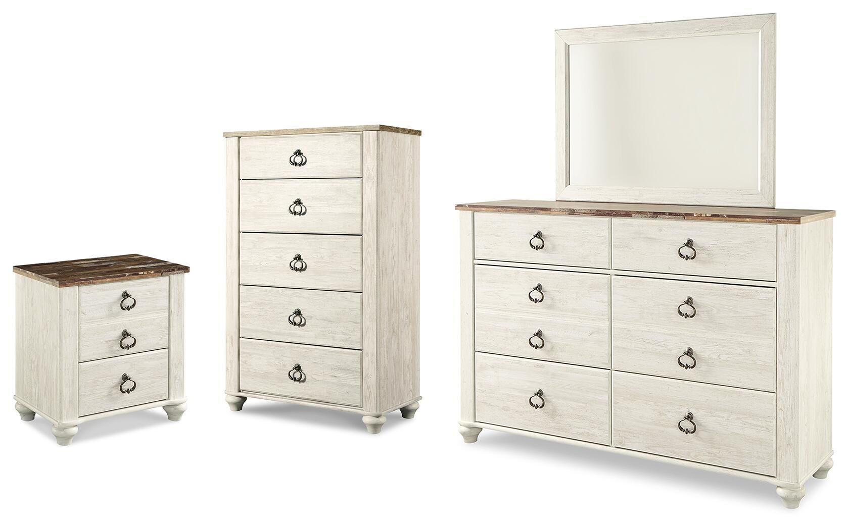 Best Deals Furniture - Ashley Furniture - Willowton Dresser, Mirror, Chest and Nightstand - Dresser, Mirror, Chest and Nightstand - B267B76