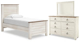 Best Deals Furniture - Ashley Furniture - Willowton Twin Panel Bed, Dresser and Mirror - Twin Panel Bed, Dresser and Mirror - B267B51