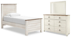 Best Deals Furniture - Ashley Furniture - Willowton Twin Panel Bed, Dresser and Mirror - Twin Panel Bed, Dresser and Mirror - B267B51