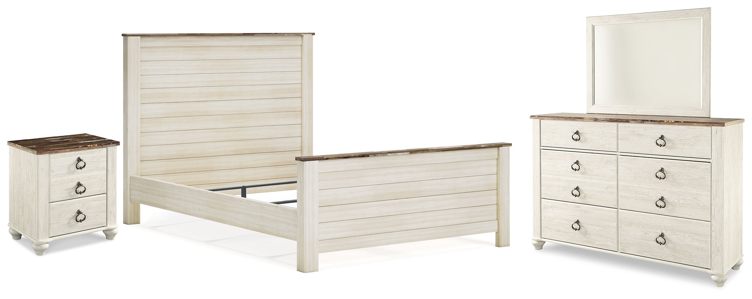 Best Deals Furniture - Ashley Furniture - Willowton Queen Panel Bed, Dresser, Mirror, and Nightstand - Queen Panel Bed, Dresser, Mirror, and Nightstand - B267B37