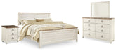 Best Deals Furniture - Ashley Furniture - Willowton King Panel Bed, Dresser, Mirror, and Nightstand - King Panel Bed, Dresser, Mirror, and Nightstand - B267B38