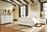 Best Deals Furniture - Ashley Furniture - Willowton Queen Sleigh Bed with Mirrored Dresser and Nightstand - Queen Sleigh Bed with Mirrored Dresser and Nightstand / Whitewash - B267B32