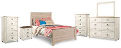 Best Deals Furniture - Ashley Furniture - Willowton Full Panel Bed, Dresser, Mirror, 2 Chests and nightstand - Full Panel Bed, Dresser, Mirror, 2 Chests and nightstand - B267B40
