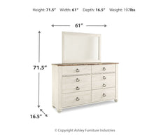 Willowton Twin Bed with Storage, Dresser, Mirror, Chest and Nightstand