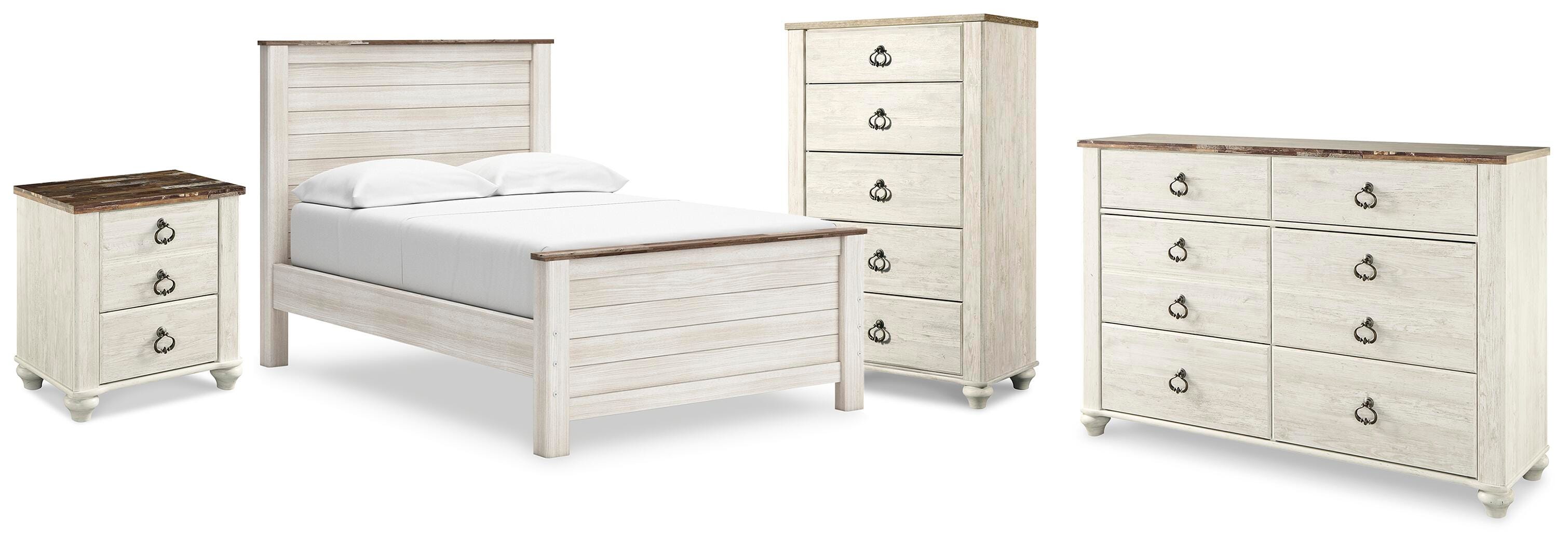 Best Deals Furniture - Ashley Furniture - Willowton Full Panel Bed, Dresser, Chest and Nightstand - Full Panel Bed, Dresser, Chest and Nightstand - B267B73