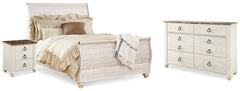 Best Deals Furniture - Ashley Furniture - Willowton Queen Sleigh Bed, Dresser and Nightstand - Queen Sleigh Bed, Dresser and Nightstand - B267B59