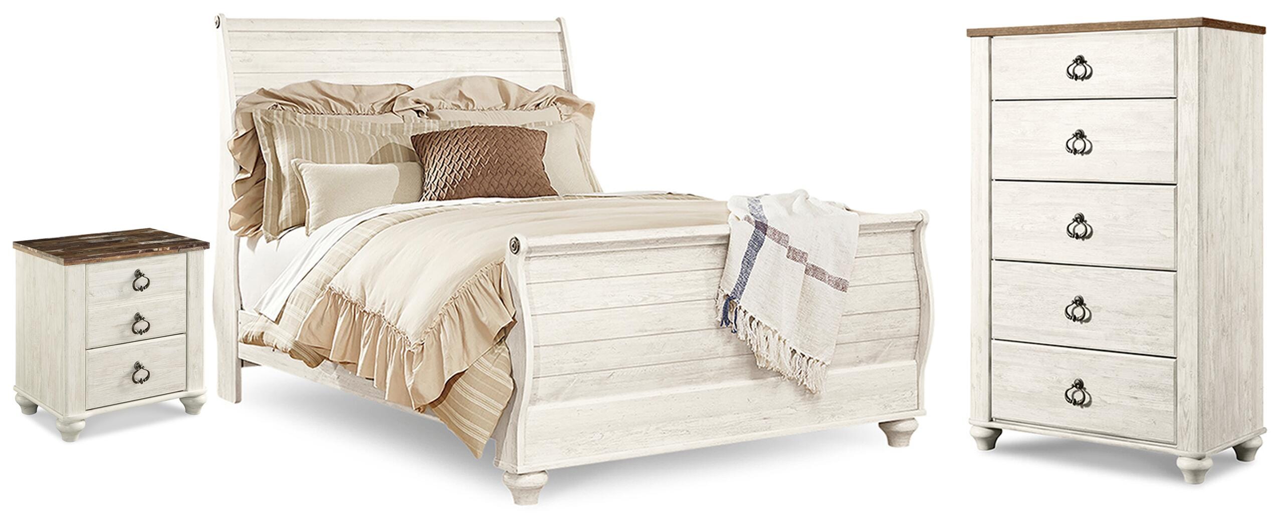 Best Deals Furniture - Ashley Furniture - Willowton Queen Sleigh Bed, Chest and Nightstand - Queen Sleigh Bed, Chest and Nightstand - B267B77