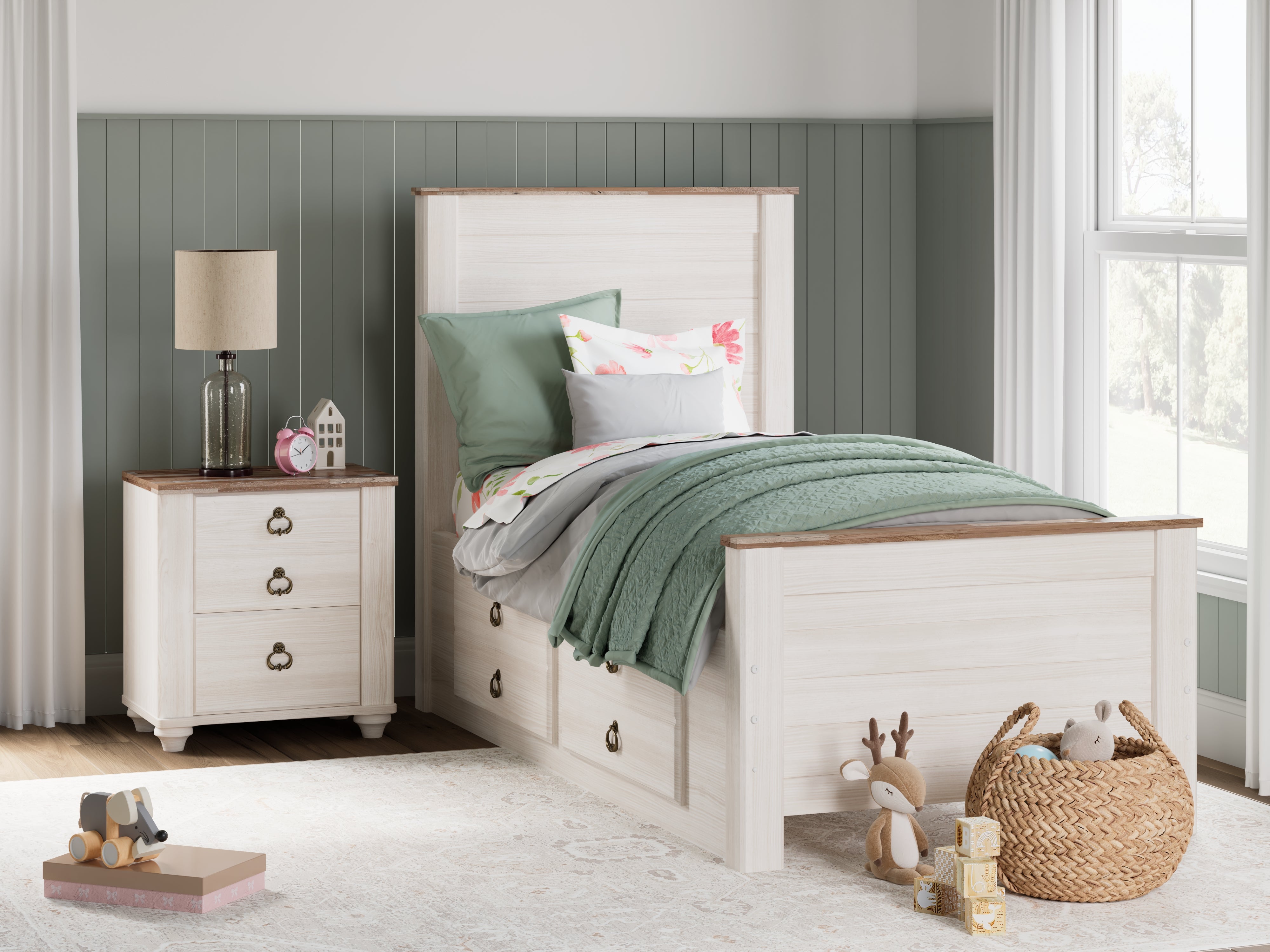 Best Deals Furniture - Ashley Furniture - Willowton Twin Panel Bed with 2 Storage Drawers - Twin Panel Bed with 2 Storage Drawers - B267B21