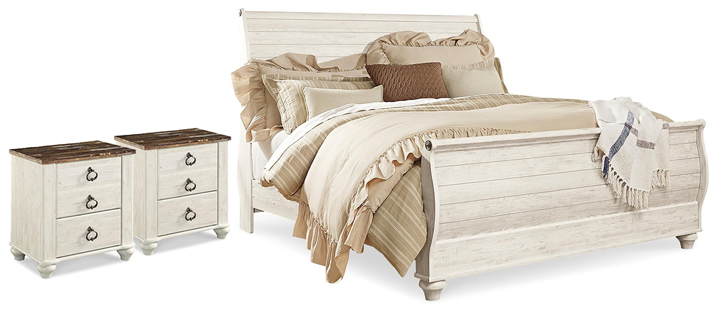 Best Deals Furniture - Ashley Furniture - Willowton King Sleigh Bed and 2 Nightstands - King Sleigh Bed and 2 Nightstands - B267B78