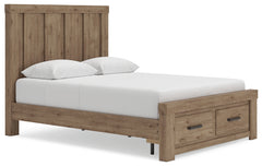 Best Deals Furniture - Ashley Furniture - Oliandon Queen Panel Storage Bed - Queen Panel Storage Bed / Light Brown - PCB2844B4