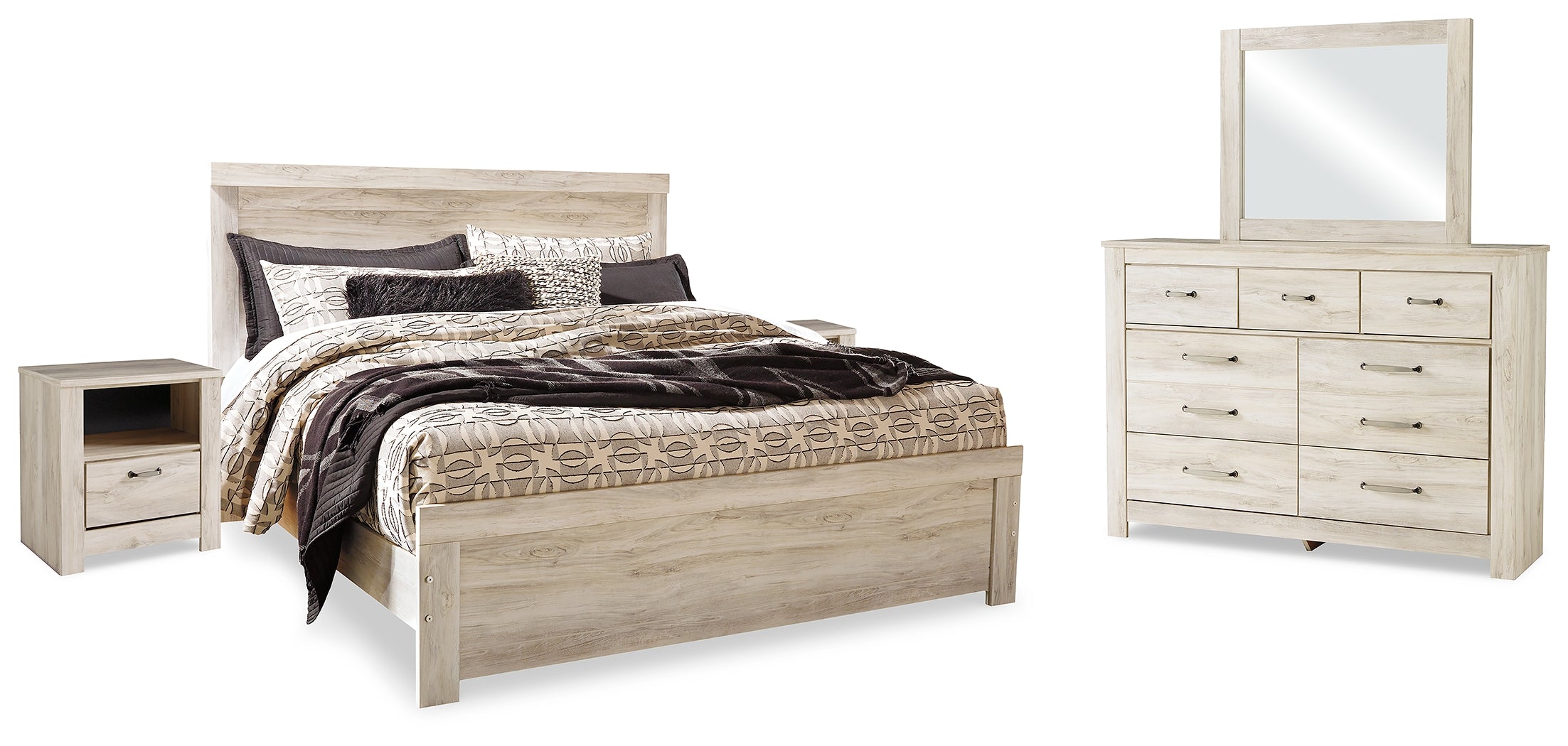 Best Deals Furniture - Ashley Furniture - Bellaby King Panel Bed, Dresser, Mirror and 2 Nightstands - King Panel Bed, Dresser, Mirror and 2 Nightstands - B331B22
