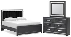 Zuraleus Queen Upholstered Panel Platform Bed, Dresser and Mirror