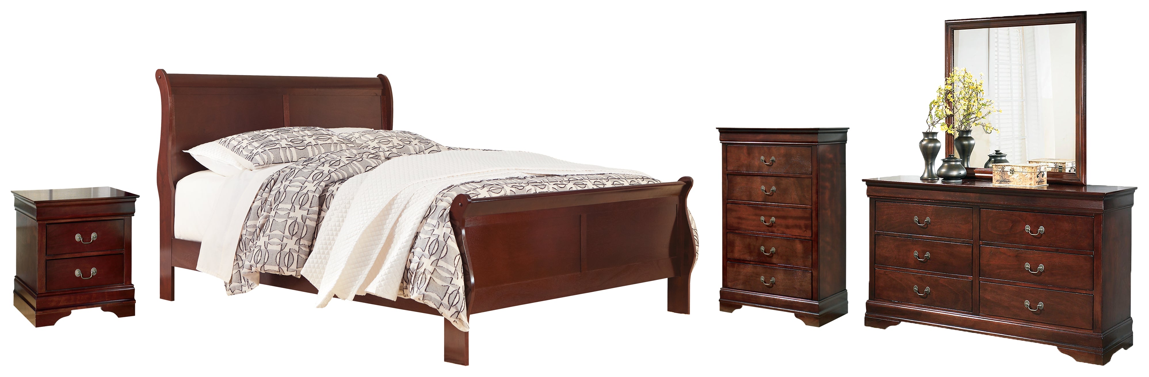 Best Deals Furniture - Ashley Furniture - Alisdair Queen Sleigh Bed, Dresser, Mirror, Chest and Nightstand - Queen Sleigh Bed, Dresser, Mirror, Chest and Nightstand - B376B12
