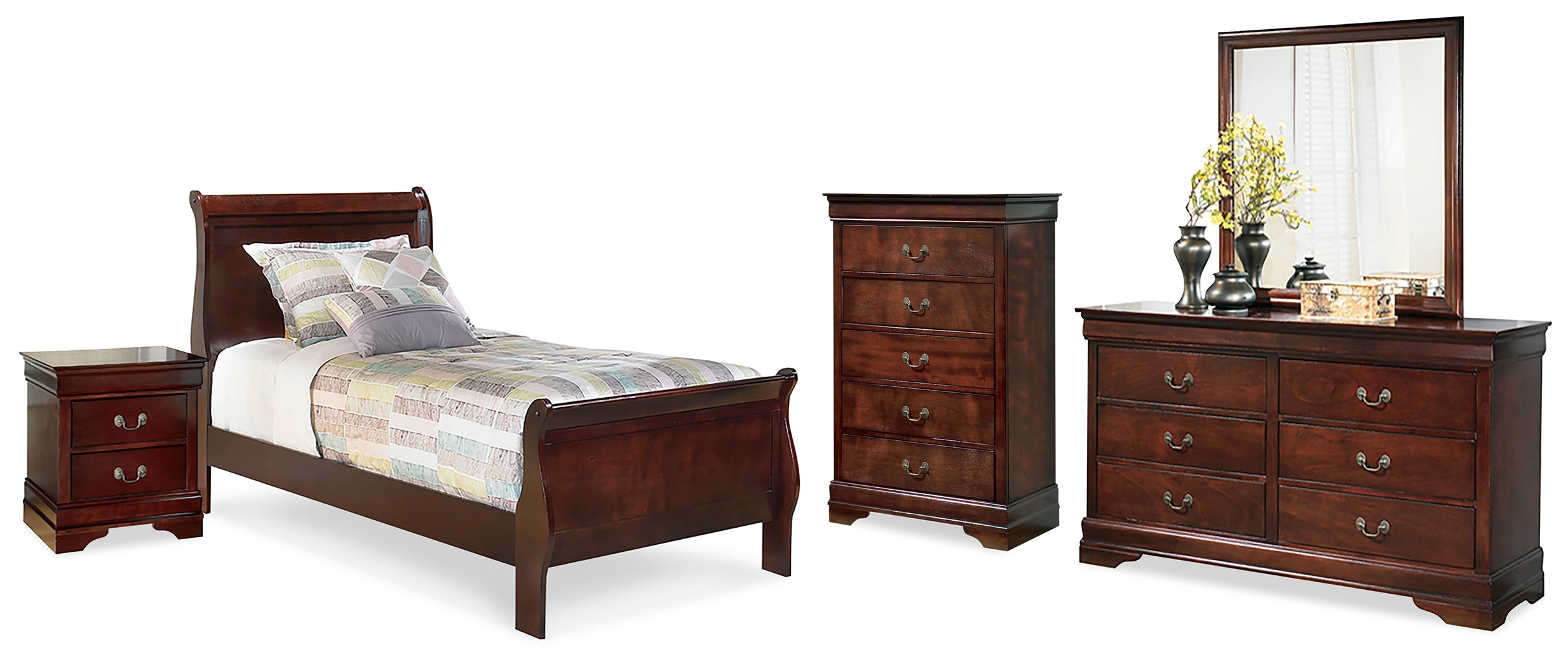 Best Deals Furniture - Ashley Furniture - Alisdair Twin Sleigh Bed, Dresser, Mirror, Chest and Nightstand - Twin Sleigh Bed, Dresser, Mirror, Chest and Nightstand - B376B24