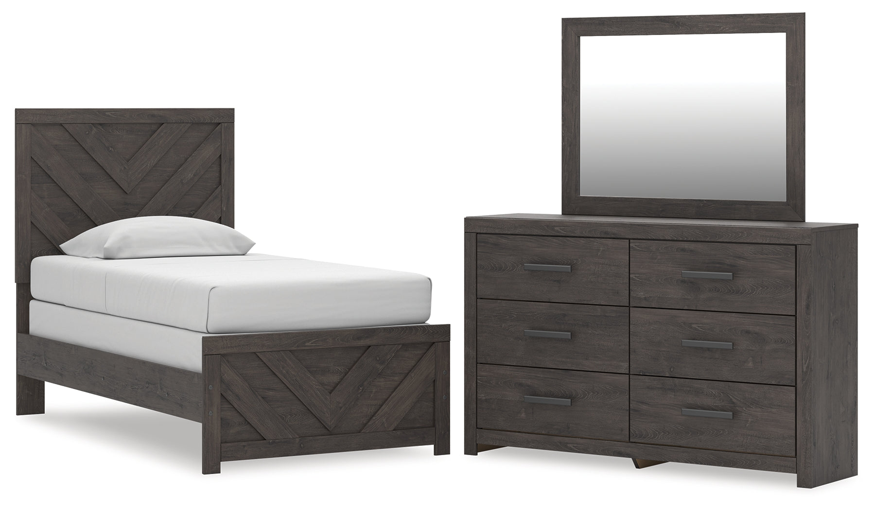 Best Deals Furniture - Ashley Furniture - Prendonea Twin Panel Bed, Dresser and Mirror - Twin Panel Bed, Dresser and Mirror - B3789B5