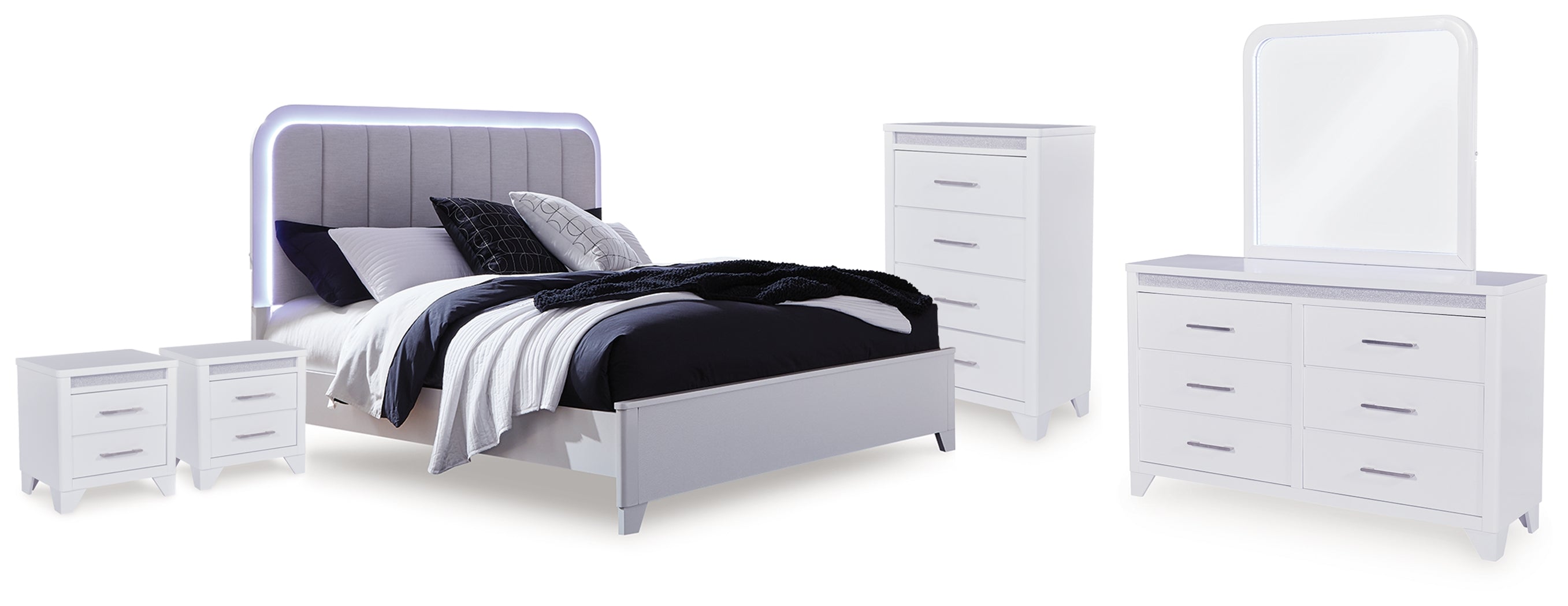 Best Deals Furniture - Ashley Furniture - Jarlee Queen Upholstered Panel Bed, Dresser, Mirror, Chest and 2 Nightstands - Queen Upholstered Panel Bed, Dresser, Mirror, Chest and 2 Nightstands - PCB392B8