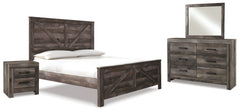 Best Deals Furniture - Ashley Furniture - Wynnlow King Crossbuck Panel Bed, Dresser, Mirror and Nightstand - King Crossbuck Panel Bed, Dresser, Mirror and Nightstand - B440B26