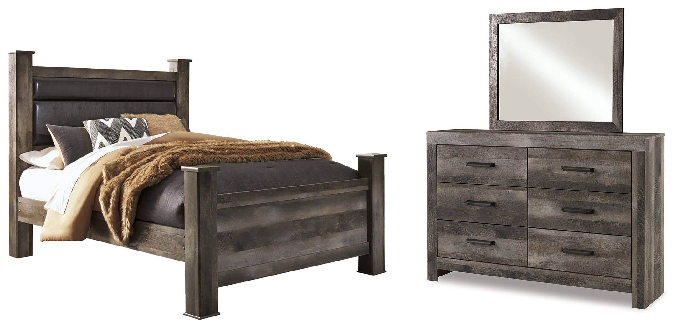 Best Deals Furniture - Ashley Furniture - Wynnlow Queen Upholstered Poster Bed, Dresser and Mirror - Queen Upholstered Poster Bed, Dresser and Mirror - B440B12