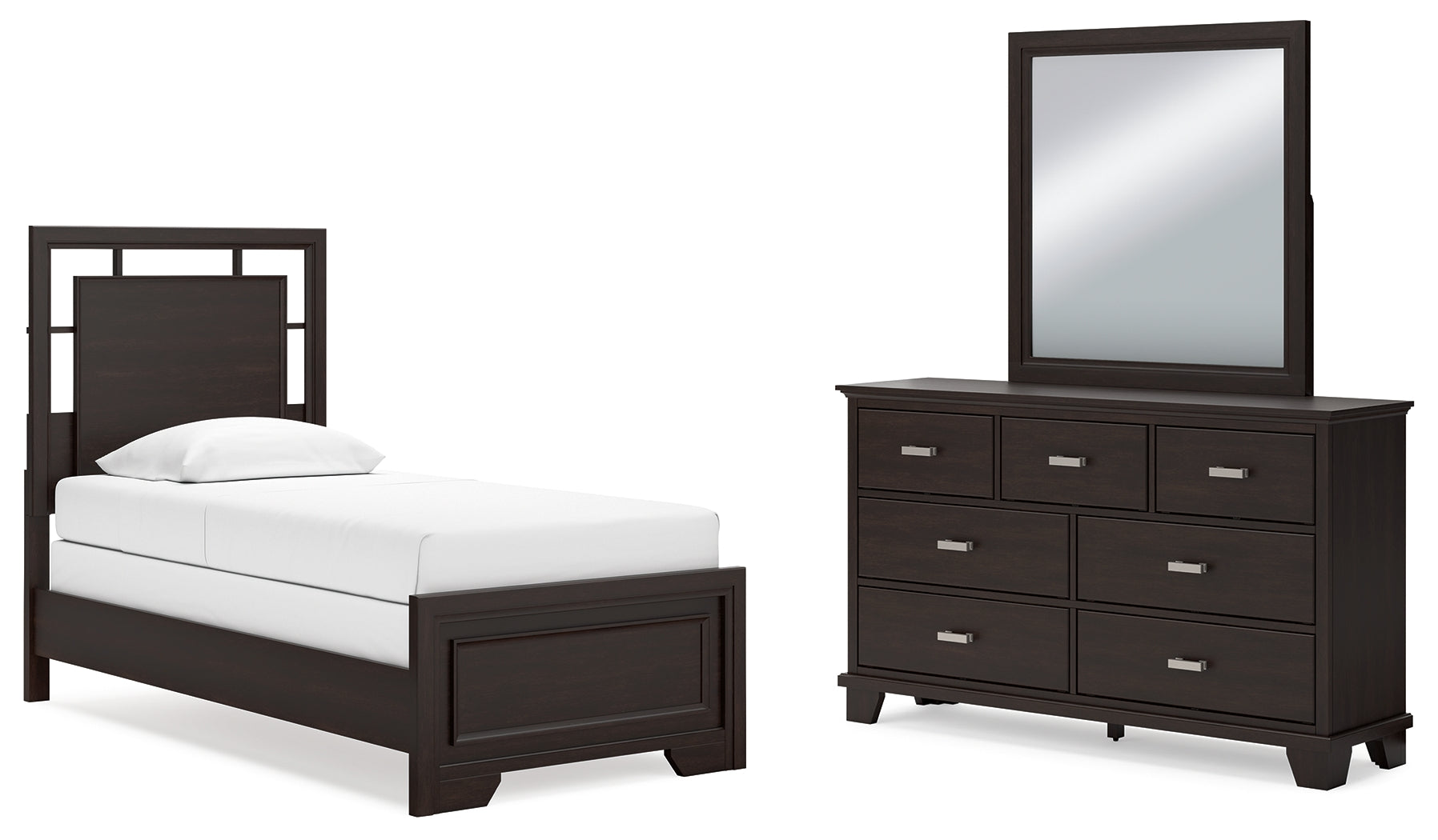 Best Deals Furniture - Ashley Furniture - Covetown Twin Panel Bed, Dresser and Mirror - Twin Panel Bed, Dresser and Mirror - B441B3
