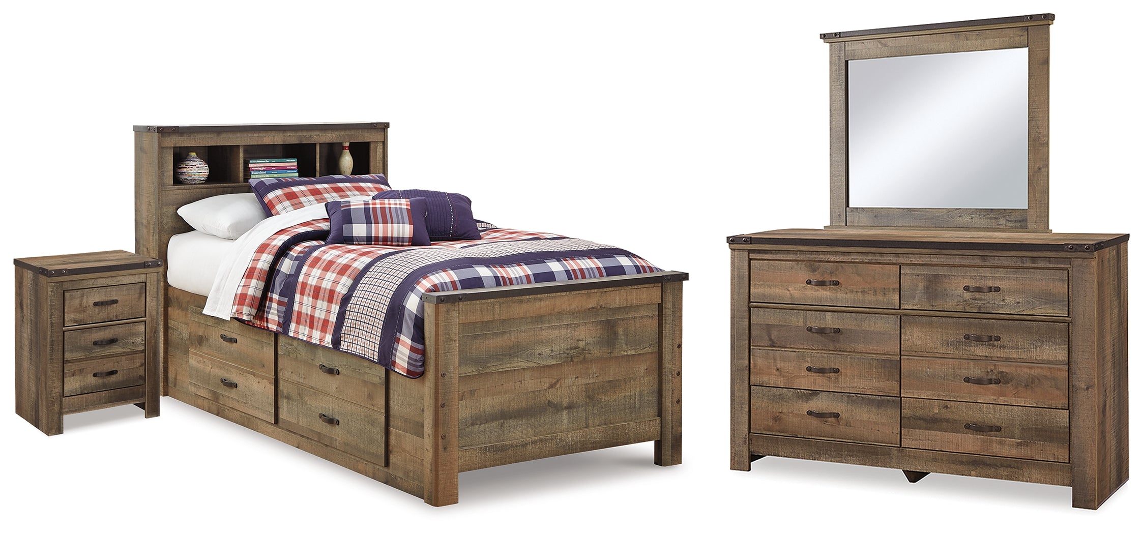 Best Deals Furniture - Ashley Furniture - Trinell Twin Bookcase Storage Bed, Dresser, Mirror and Nightstand - Twin Bookcase Storage Bed, Dresser, Mirror and Nightstand - B446B98
