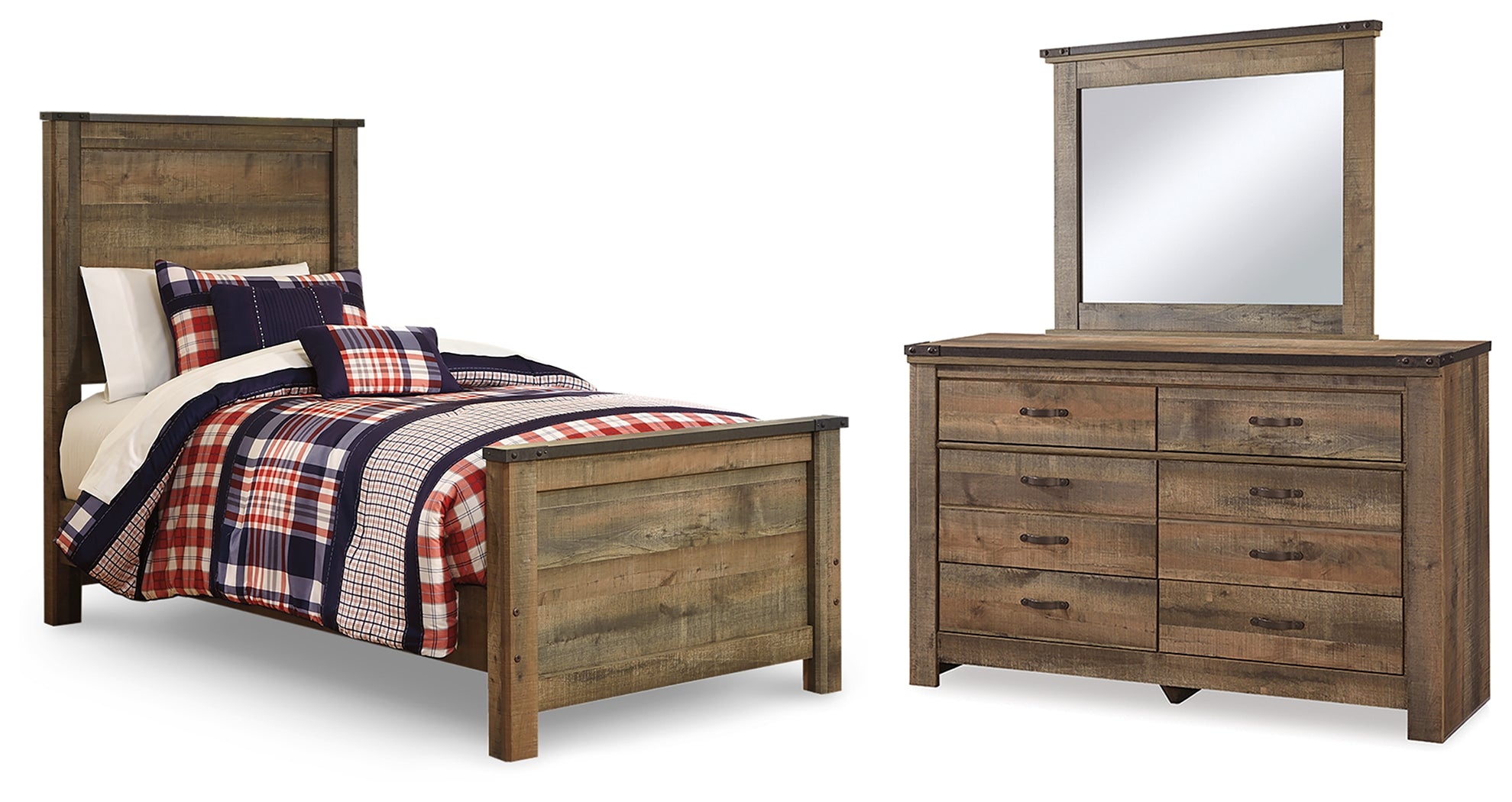 Best Deals Furniture - Ashley Furniture - Trinell Twin Panel Bed, Dresser and Mirror - Twin Panel Bed, Dresser and Mirror - B446B77