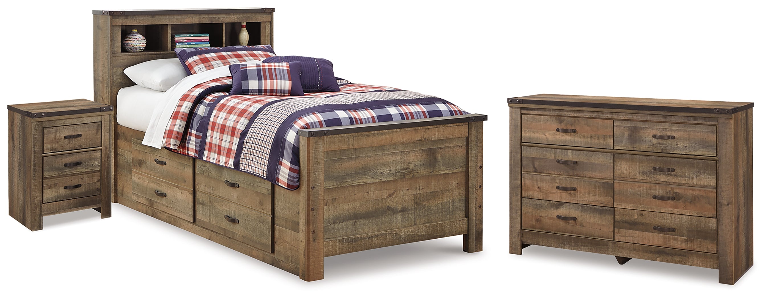 Best Deals Furniture - Ashley Furniture - Trinell Twin Bookcase Storage Bed, Dresser and Nightstand - Twin Bookcase Storage Bed, Dresser and Nightstand - B446B100