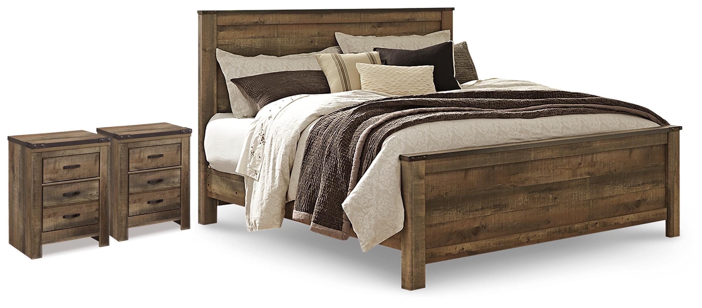 Best Deals Furniture - Ashley Furniture - Trinell King Panel Bed and 2 Nightstands - King Panel Bed and 2 Nightstands - B446B107