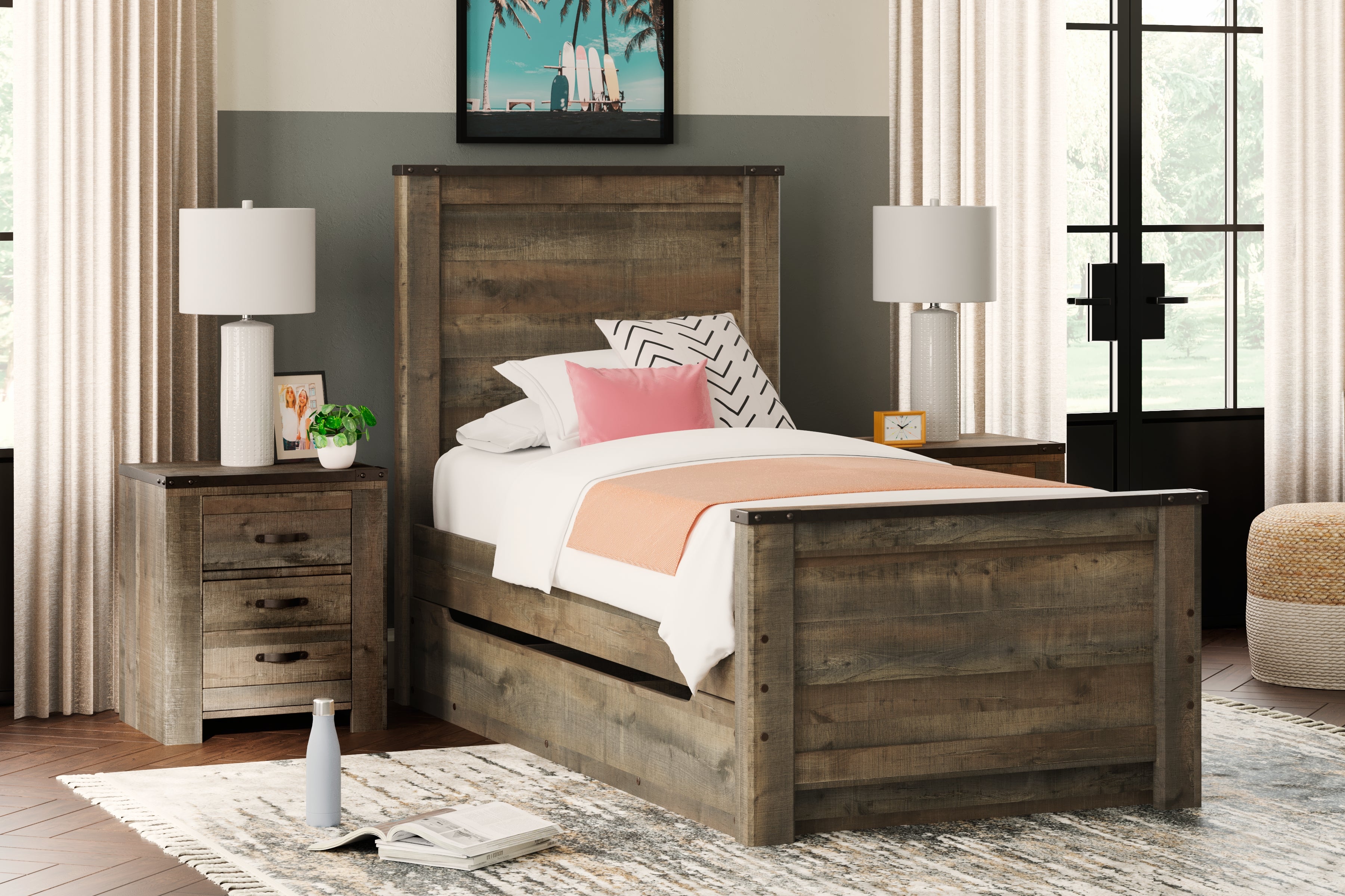 Best Deals Furniture - Ashley Furniture - Trinell Twin Panel Bed with 1 Large Storage Drawer - Twin Panel Bed with 1 Large Storage Drawer - B446B8