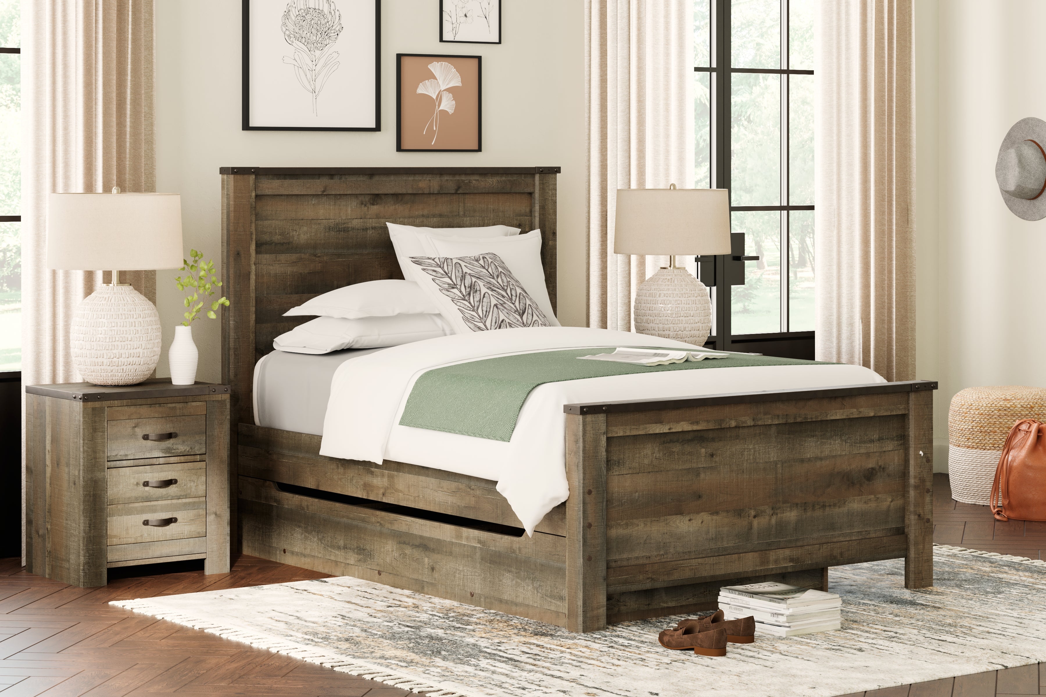 Best Deals Furniture - Ashley Furniture - Trinell Full Panel Bed with 1 Large Storage Drawer - Full Panel Bed with 1 Large Storage Drawer - B446B9