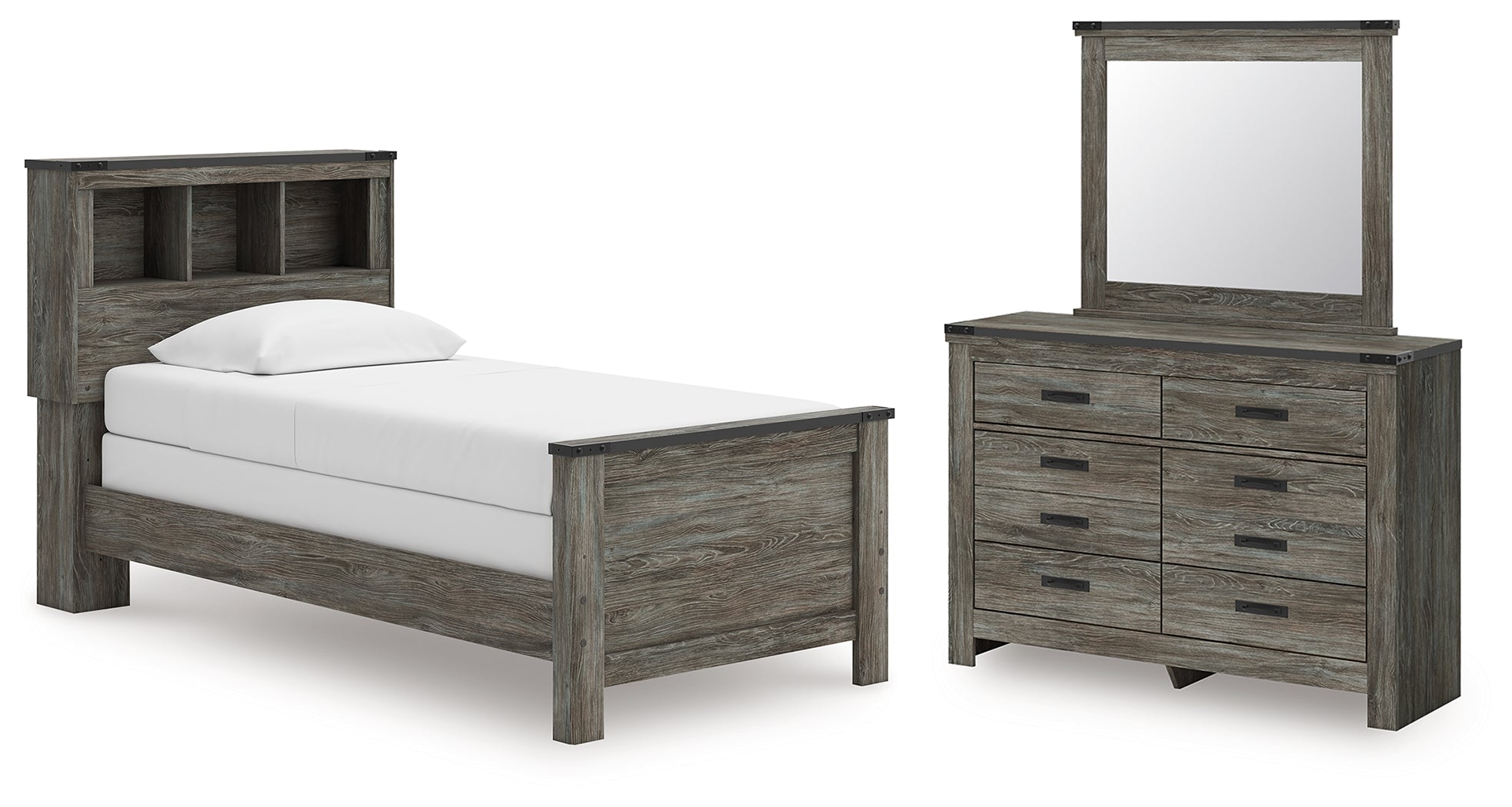 Best Deals Furniture - Ashley Furniture - Frandern Twin Bookcase Bed, Dresser and Mirror - Twin Bookcase Bed, Dresser and Mirror - B4480B5