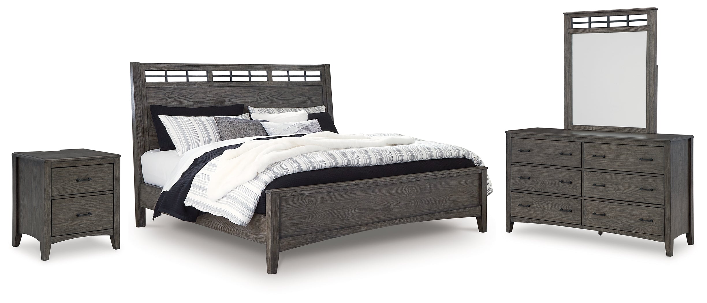 Best Deals Furniture - Ashley Furniture - Montillan Queen Panel Bed, Dresser, Mirror and Nightstand - Queen Panel Bed, Dresser, Mirror and Nightstand - B651B8