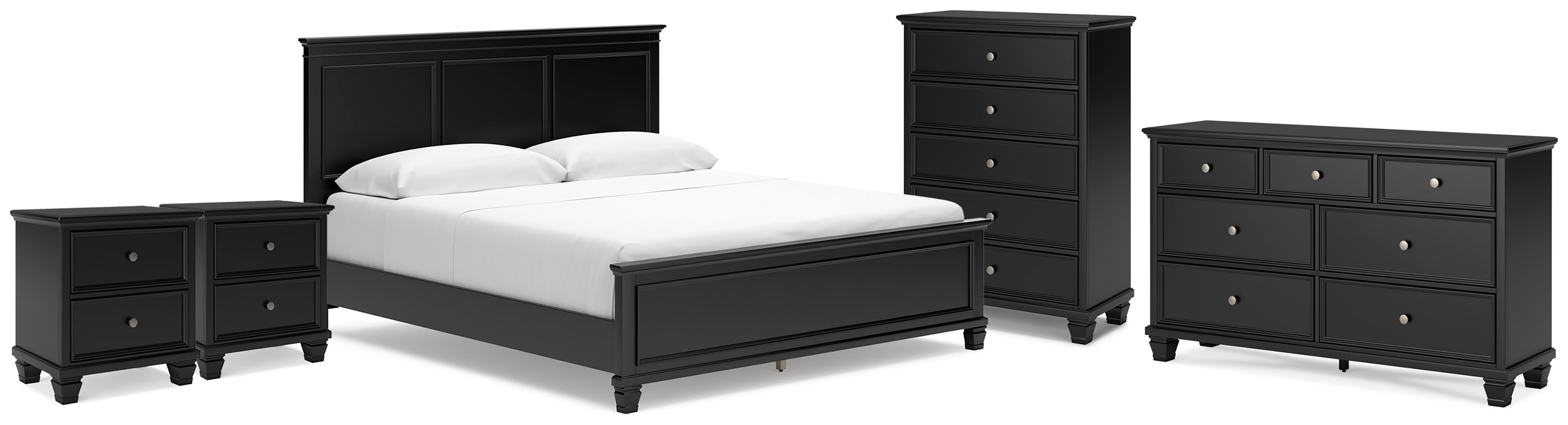 Best Deals Furniture - Ashley Furniture - Lanolee California King Panel Bed, Dresser, Chest and 2 Nightstands - California King Panel Bed, Dresser, Chest and 2 Nightstands - B687B32