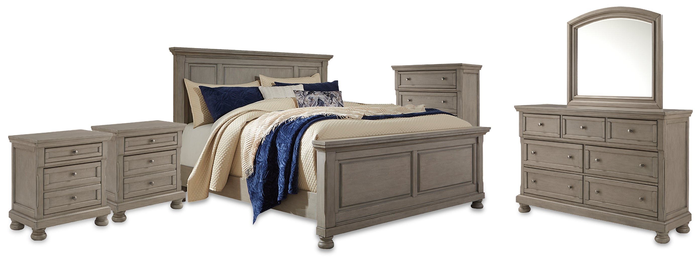 Best Deals Furniture - Ashley Furniture - Lettner King Panel Bed, Dresser, Mirror, Chest and 2 Nightstands - King Panel Bed, Dresser, Mirror, Chest and 2 Nightstands - B733B58