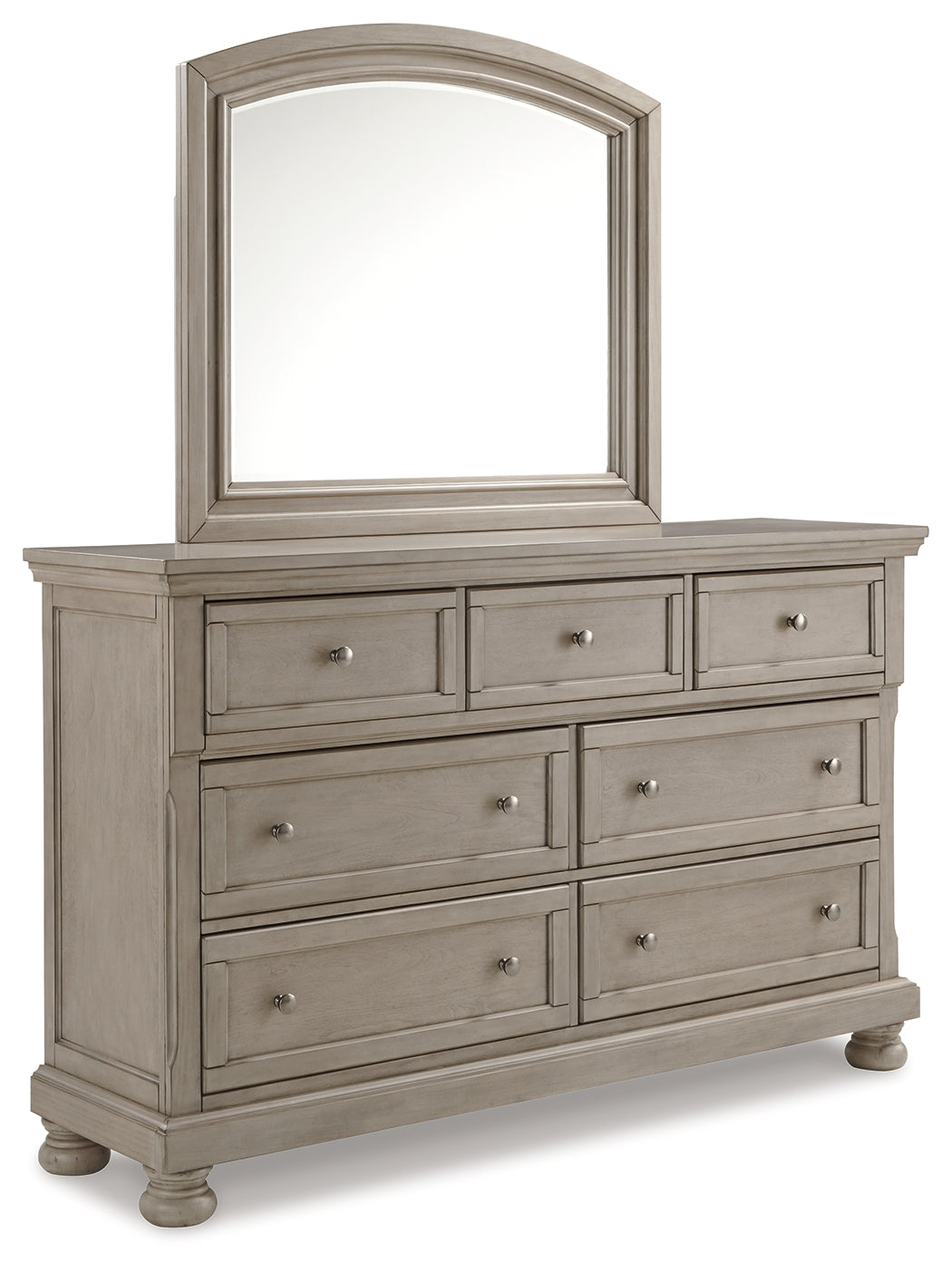 Best Deals Furniture - Ashley Furniture - Lettner Queen Panel Bed, Dresser and Mirror - Queen Panel Bed, Dresser and Mirror / Light Gray - B733B4