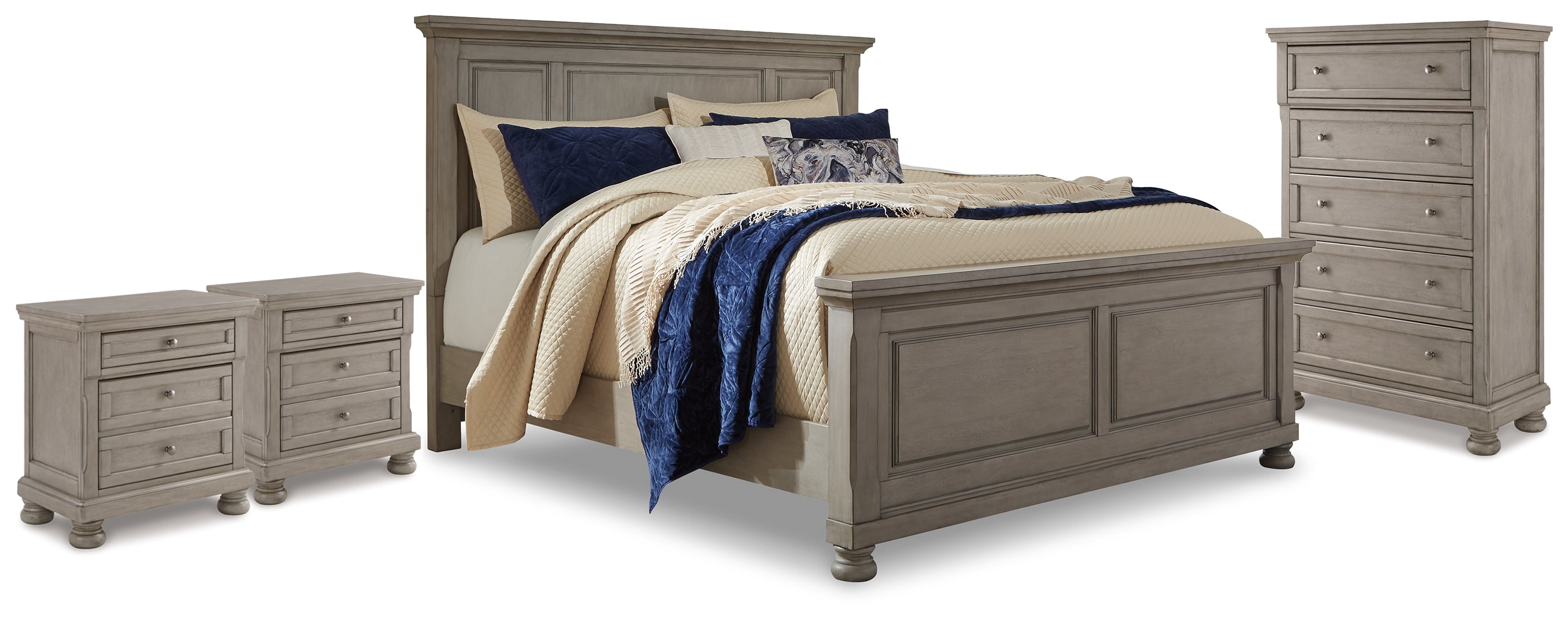 Best Deals Furniture - Ashley Furniture - Lettner King Panel Bed, Chest and 2 Nightstands - King Panel Bed, Chest and 2 Nightstands - B733B59