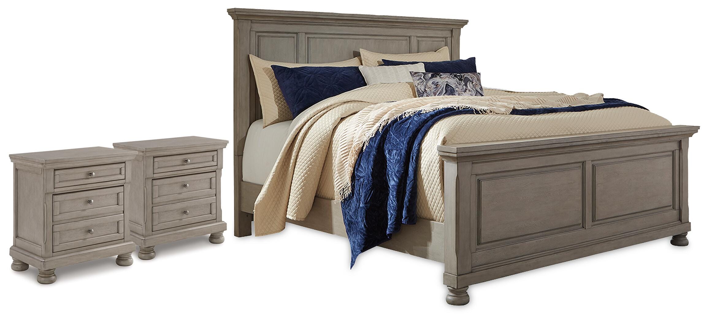 Best Deals Furniture - Ashley Furniture - Lettner California King Panel Bed and 2 Nightstands - California King Panel Bed and 2 Nightstands - B733B61